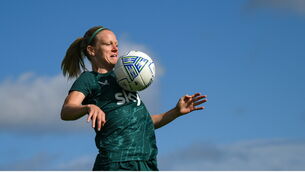 <p>OFF HER CHEST: Diane Caldwell during a Republic of Ireland women's training session. Picture: Stephen McCarthy/Sportsfile</p>