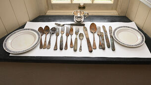 <p>Plates, cutlery and a baptismal cup from the Lusitania which will be on display on Culture Night. Pictures: Eddie O'Hare</p>