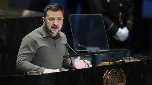Ukranian President Volodymyr Zelenskyy addresses the 78th session of the United Nations General Assembly on Tuesday, September 19 (Mary Altaffer/AP/PA)