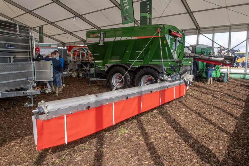 The spreader includes a pair of 6m hydraulic folding arms lined with wind-proof PVC skirts to prevent less lime from being lost. Picture: Dan Linehan