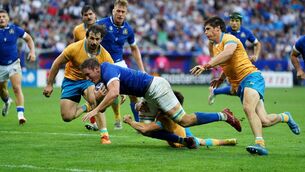 <p>Italy's Michele Lamaro scores their second try. Photo credit: Adam Davy/PA Wire</p>