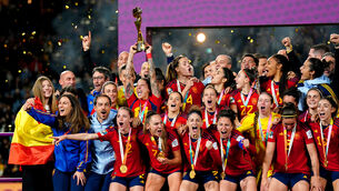 <p>Spain players celebrate after winning the Women’s World Cup (Zac Goodwin/PA)</p>