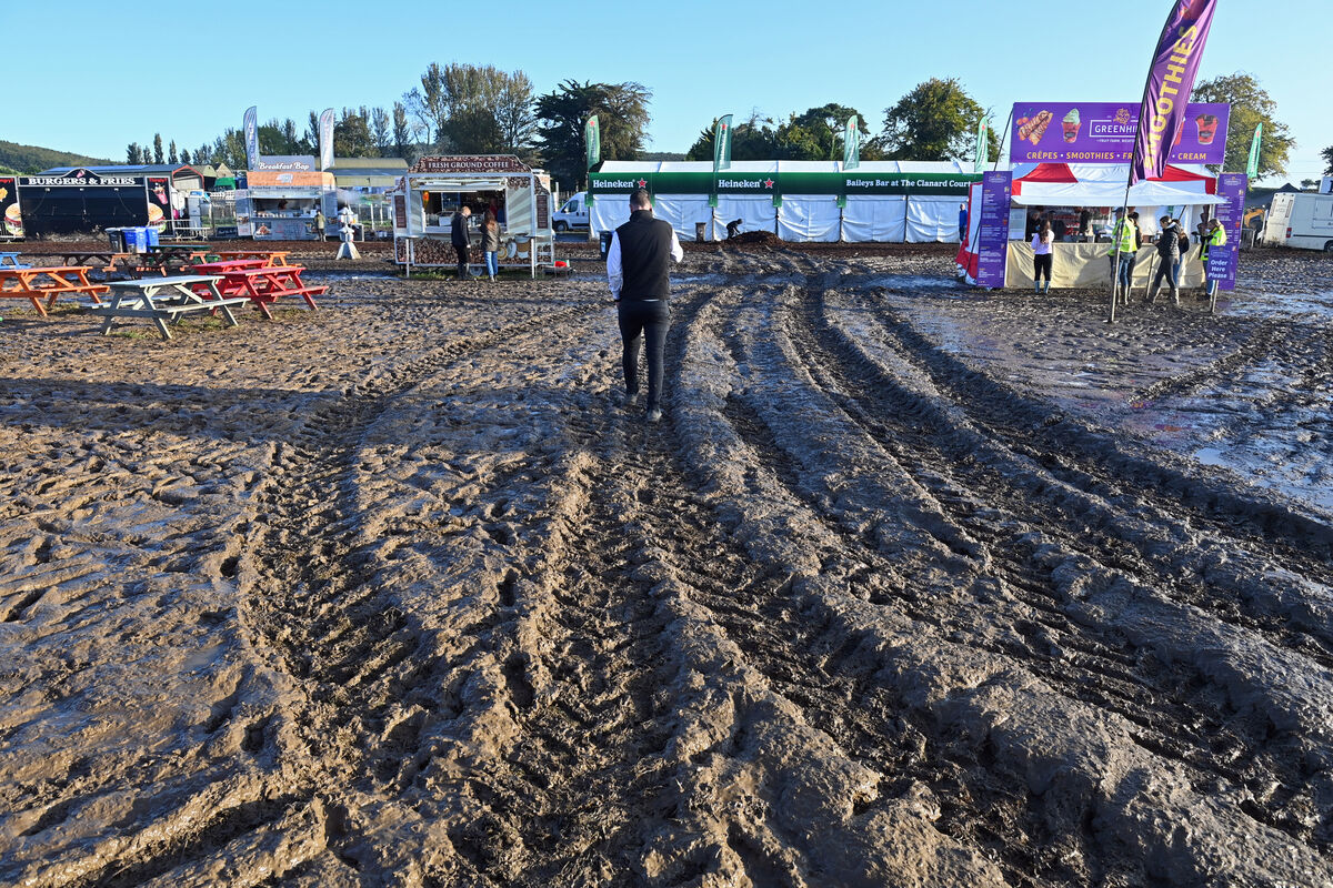 Walking through the mud at the National Ploughing Championships. Picture: Dan Linehan