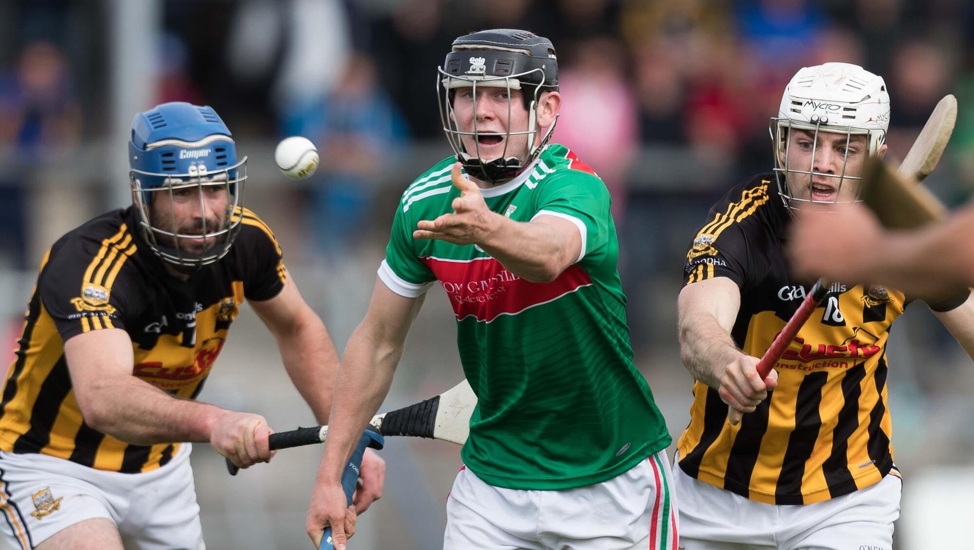  THE MIGHT QUIN: Clooney-Quin's John Conneely and Ballyea's James Murphy and Cillian Brennan in action during the Clare SHC clash at Cusack Park, Ennis. Pic: Eamon Ward
