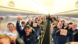 <p>Irish supporters going to Ireland's Rugby World Cup game against South Africa. Picture Denis Minihane.</p>