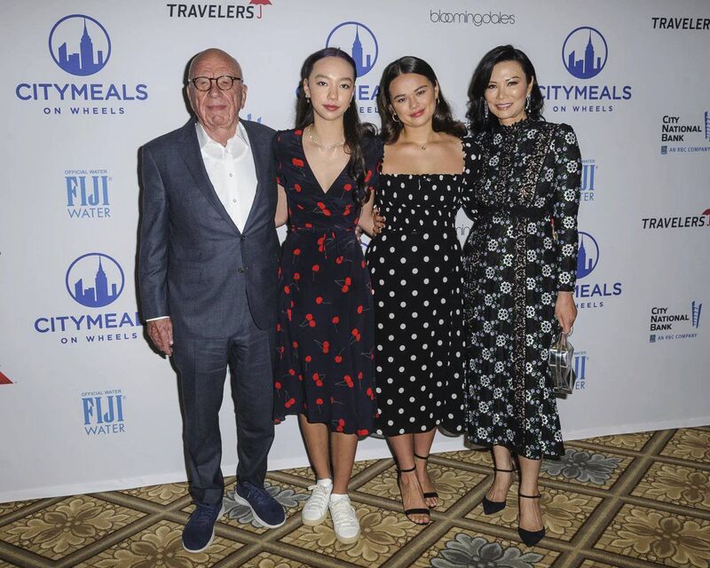 From left, Rupert Murdoch, Chloe Murdoch, and Grace Murdoch whom she shares with his third wife, Wendi Deng. Picture: AP