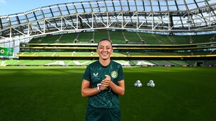 <p>HOME COMFORTS: Katie McCabe poses for a portrait after a Republic of Ireland women press conference at the Aviva Stadium. Pic: Stephen McCarthy/Sportsfile</p>