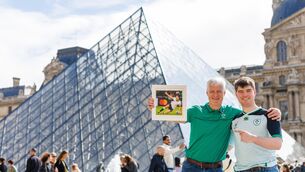 <p>HANG IT HERE: Ireland Rugby Fans In Paris Ahead of the 2023 Rugby World Cup Game Versus South Africa, The Louvre, Paris, France 22/9/2023</p>