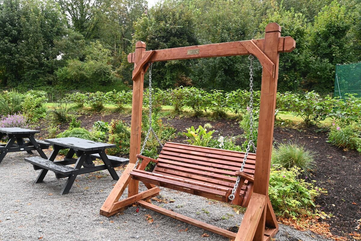 Seating in the sensory garden at St Al's.