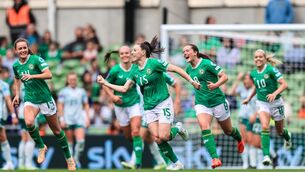 <p>OPENER: Ireland's Lucy Quinn celebrates scoring her sides first goal. Pic: INPHO/Evan Treacy</p>