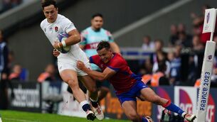 <p>NO STOPPING HIM: England's Henry Arundell is tackled by Chile's Benjamin Videla during the Rugby World Cup 2023, Pool D match at the Stade de Nice, France. Pic: Mike Egerton/PA Wire</p>