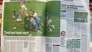 <p>Match coverage from Sunday's L'Equipe in Paris. The front page describes Ireland as 'The Green Force'</p>
