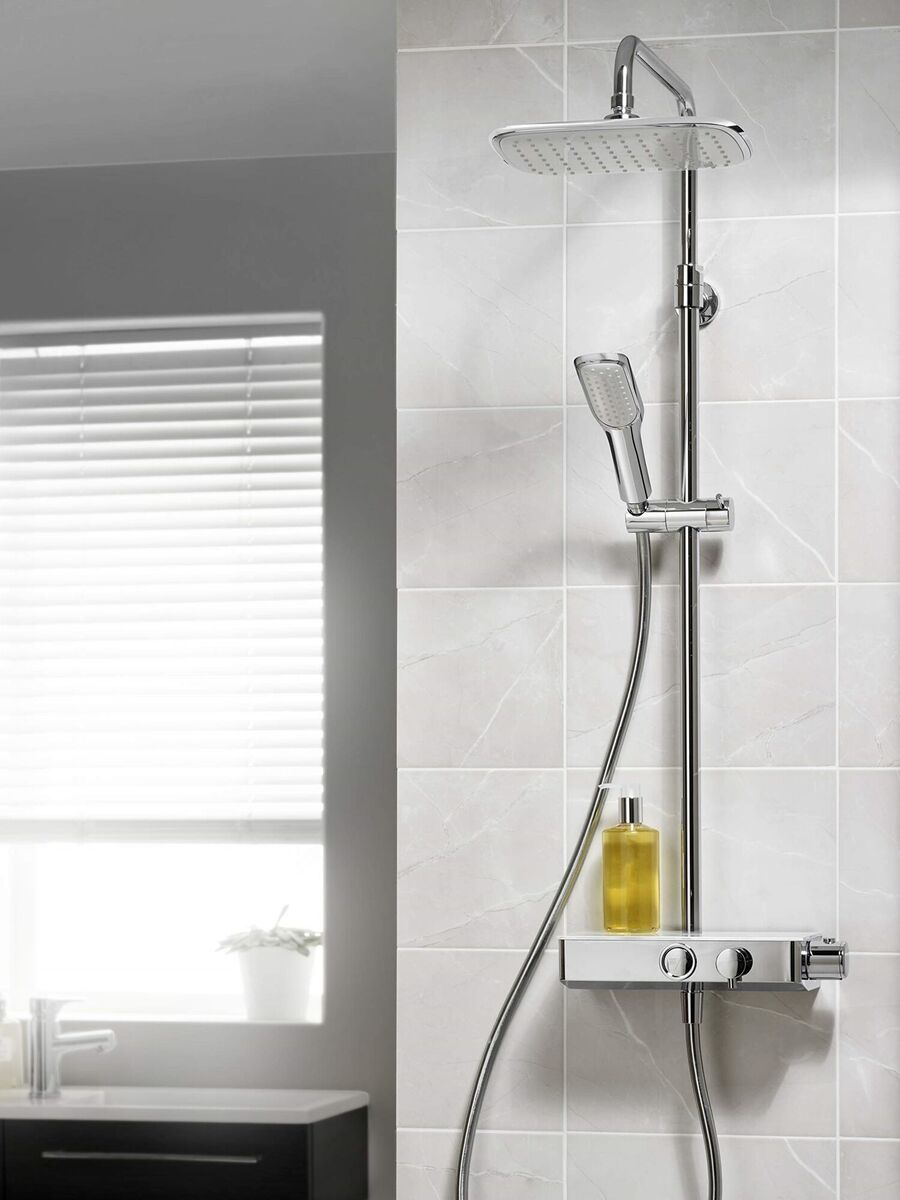 This Triton combination (685JJ) would suit over the bath or dedicated to its own enclosure. We love the push-button control to the diverter and sleek thermostatic control. 1.0bar plus. €320, various suppliers