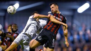 <p>FULL BLOODED: Jordan Flores of Bohemians in action against Jad Hakiki of Shelbourne during the match at Dalymount Park in Dublin</p>