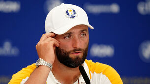 <p>IN THIS TOGETHER: Team Europe's Jon Rahm during a press conference. Pic: Mike Egerton/PA Wire.</p>