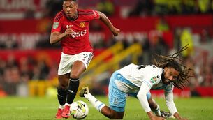<p>Manchester United's Anthony Martial (left) and Crystal Palace's Jairo Riedewald battle for possession.</p>