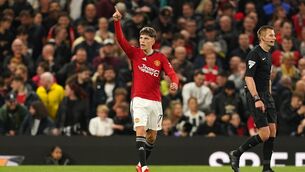 <p>DEMANDING MORE: Manchester United's Alejandro Garnacho celebrates scoring his side's first goal of the game during the Carabao Cup third round match at Old Trafford. Pic: PA</p>