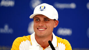 <p>SWAGGER: Team Europe's Ludvig Aberg during a press conference at the Marco Simone Golf and Country Club. Pic: Mike Egerton/PA Wire.</p>