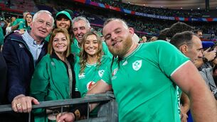 <p>WORK TO DO: Ireland’s Finlay Bealham celebrates winning with his family after the win over South Africa. Pic: INPHO/Dan Sheridan</p>