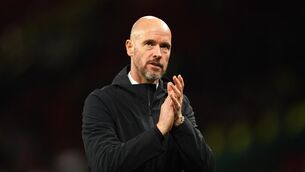 <p>YOU AGAIN: Manchester United manager Erik ten Hag applauds the fans after the Carabao Cup third round match at Old Trafford, Manchester. Pic: Martin Rickett/PA Wire</p>