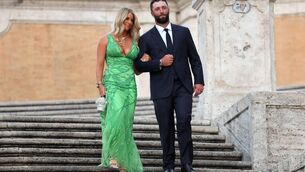 <p>LEADING MAN: Spain's Jon Rahm and his wife Kelley arrive at the Spanish Steps for a pre-Ryder Cup ohotocall.</p>