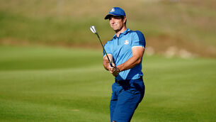 <p>Europe’s Viktor Hovland holed his tee shot on the par-four fifth at Marco Simone (Mike Egerton/PA)</p>