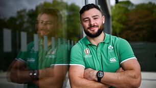 <p>Robbie Henshaw poses for a portait during an Ireland rugby media conference at Complexe de la Chambrerie in Tours, France. Photo by Harry Murphy/Sportsfile</p>