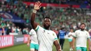 <p>LEADER: South Africa's Siya Kolisi applauds the fans after the final whistle against Ireland at the Stade de France in Paris. Pic: Gareth Fuller/PA Wire</p>