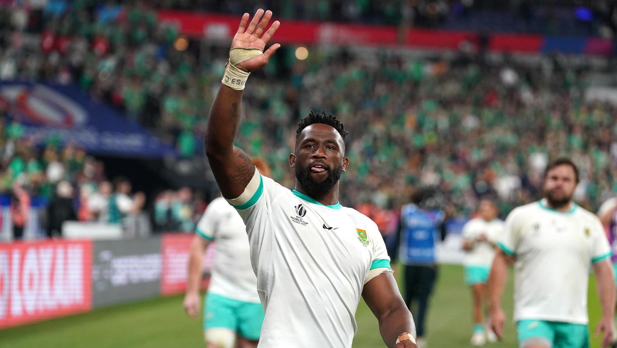 LEADER: South Africa's Siya Kolisi applauds the fans after the final whistle against Ireland at the Stade de France in Paris. Pic: Gareth Fuller/PA Wire