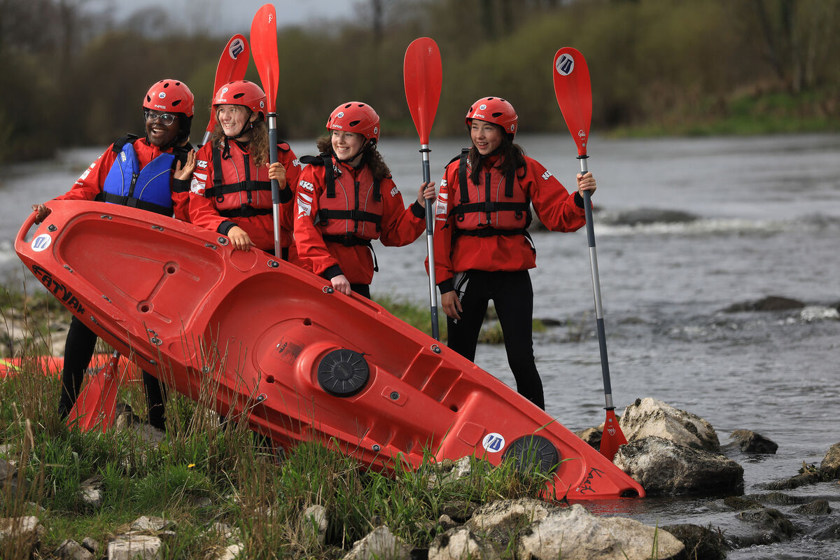 Chiamaka Chikezie, Orla Murphy, Aoife Gallagher, and Zara Broe from Scoil Mhuire in Co Meath launching the Boyne Blueway in Trim, Co Meath, last year. It is one of the world’s first accredited Blueways. Picture: Julien Behal Photography