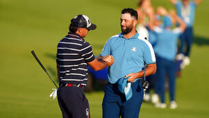 <p>Brooks Koepka (left) appeared to take a swipe at the conduct of Jon Rahm (right) at the Ryder Cup. Pic: Mike Egerton/PA</p>