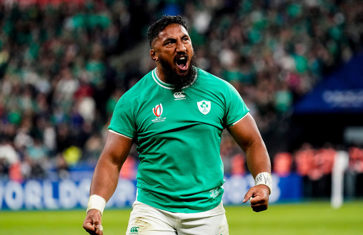 LEADING THE CHARGE: Ireland’s Bundee Aki celebrates. Pic: ©INPHO/Dave Winter LEADING THE CHARGE: Ireland’s Bundee Aki celebrates. Pic: ©INPHO/Dave Winter