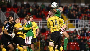 <p>LATE WINNER: Cian Coleman of Cork City in action against Mark Doyle of St Patrick's Athletic. Pic: Eóin Noonan/Sportsfile</p>