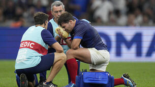 <p>France’s Antoine Dupont was injured against Namibia. Pic: Daniel Cole/AP</p>