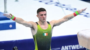 <p>ON TRACK: Rhys McClenaghan of Ireland after competing in the Men's Pommel Horse Qualifications subdivision 2. Picture: Filippo Tomasi/Sportsfile </p>