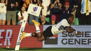 <p>KEY PLAYER: Fiji's Josua Tuisova scores a try during the Rugby World Cup Pool C match against Australia at the Stade Geoffroy Guichard in Saint-Etienne. Pic: AP Photo/Aurelien Morissard</p>