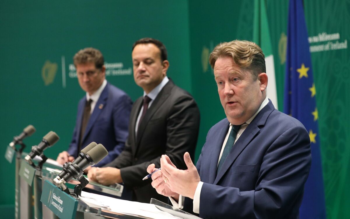 Enviroment Minister Eamon Ryan, Taoiseach Leo Varadkar, and Housing Minister Darragh O'Brien at the press conference about the new planning legislation. Picture: Sasko Lazarov/RollingNews