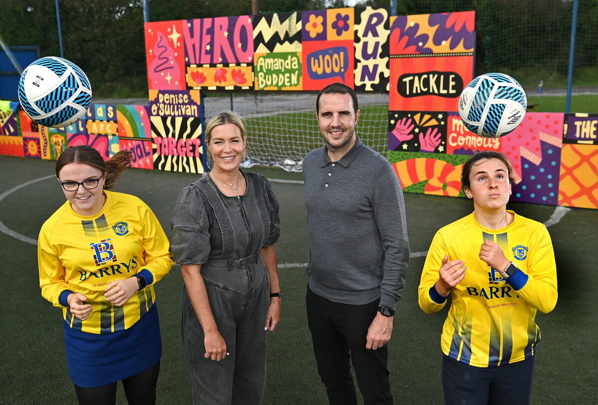 Cadbury today launched its Grounds for Change initiative at grassroots club Douglas Hall AFC in Cork with senior women’s team players Caoimhe Russell, left, and Maeve O'Leary alongside former Republic of Ireland women’s national team captain and current assistant coach Emma Byrne and former Republic of Ireland international and current men’s assistant coach John O'Shea. Cadbury Grounds for Change is an initiative whereby three grassroots clubs around the country receive significant investment to improve club facilities and equipment, allowing the clubs to drive participation, particularly in women's football.  Photo by David Fitzgerald/Sportsfile