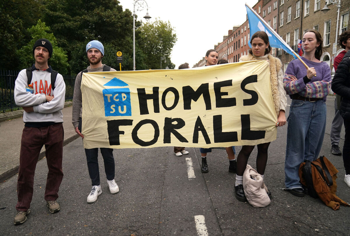 Students take part in a march and rally to highlight the accommodation crisis, at Merrion Square, Dublin on Wednesday (Picture: Brian Lawless/PA) Students take part in a march and rally to highlight the accommodation crisis, at Merrion Square, Dublin on Wednesday (Picture: Brian Lawless/PA)