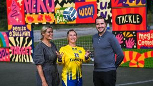 <p>ATTRACTIVE JOB: Senior women’s player Stacey Paul alongside Emma Byrne and John O'Shea at the launch of Cadbury's Grounds for Change initiative at grassroots club Douglas Hall AFC in Cork. Pic: David Fitzgerald/Sportsfile</p>