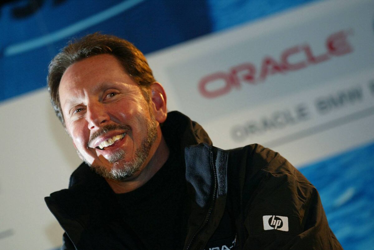 Oracle software chief Executive, Larry Ellison, talks at a press conference for his America's Cup team 'Oracle' - at their base in Auckland, New Zealand, Wednesday 2 October, 2002. PA Photo: Chris Ison.