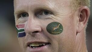 <p>PRIDE: A South Africa fan showing his colours in Marseille for the game against Tonga.</p>