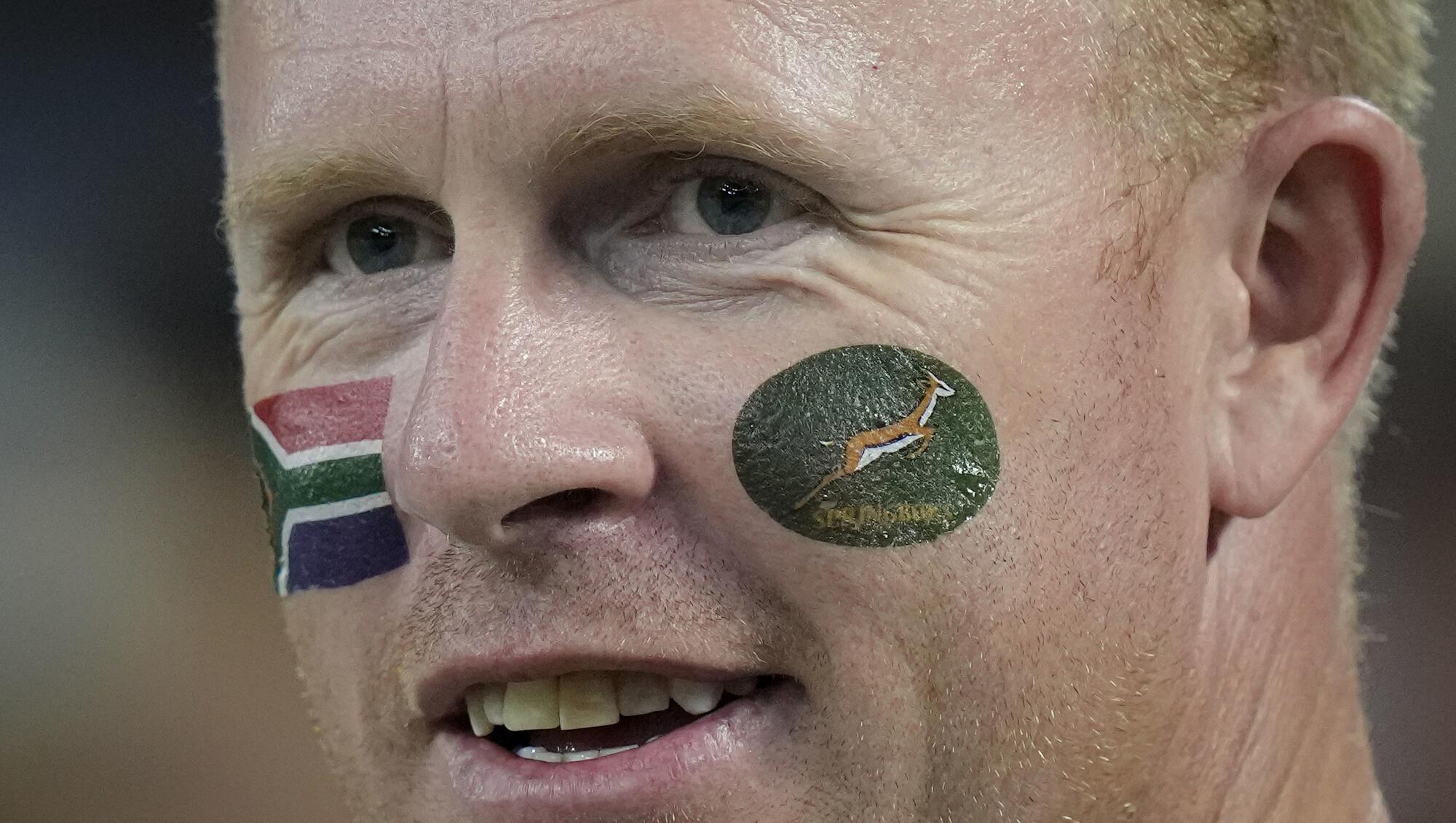 PRIDE: A South Africa fan showing his colours in Marseille for the game against Tonga.
