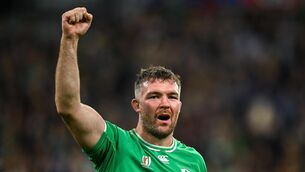 <p>100TH CAP: Peter O'Mahony of Ireland celebrates victory in the 2023 Rugby World Cup Pool B match between South Africa and Ireland. Pic:  Brendan Moran/Sportsfile</p>