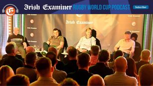 <p>ALL STAR LINE-OUT: Tony Leen, Irish Examiner sports editor and event MC with CJ Stander, Donal Lenihan and Ronan O'Gara at the Clayton Hotel, Cork City. Picture; Eddie O'Hare </p>