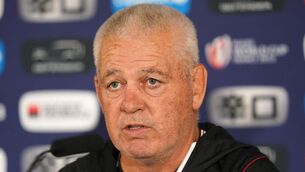 <p>Wales head coach Warren Gatland during a team announcement at the Stade de la Beaujoire.</p>