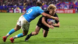 <p>star man: Damian McKenzie of New Zealand scores his team's seventh try. Picture: David Rogers/Getty Images)</p>