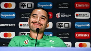 <p>WARY: James Lowe during an Ireland media conference after the captain's run at the Stade de France in Paris, France. Pic: Harry Murphy/Sportsfile</p>