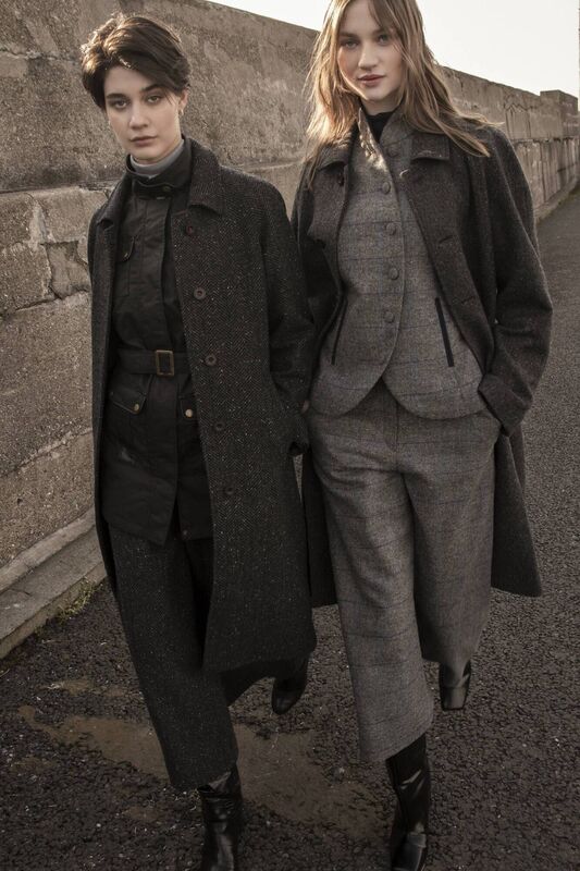 Shauna overcoat €590, Enya culottes €360 in Molloy grey herringbone, Black waxed jacket, Nicole jacket in grey check €335 - all Jack Murphy. Shauna overcoat €590, Enya culottes €360 in Molloy grey herringbone, Black waxed jacket, Nicole jacket in grey check €335 - all Jack Murphy.