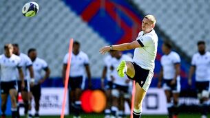 <p>PIVOTAL BATTLE: Finn Russell during the Scotland rugby captain's run at the Stade de France in Paris. Pic: Harry Murphy/Sportsfile</p>